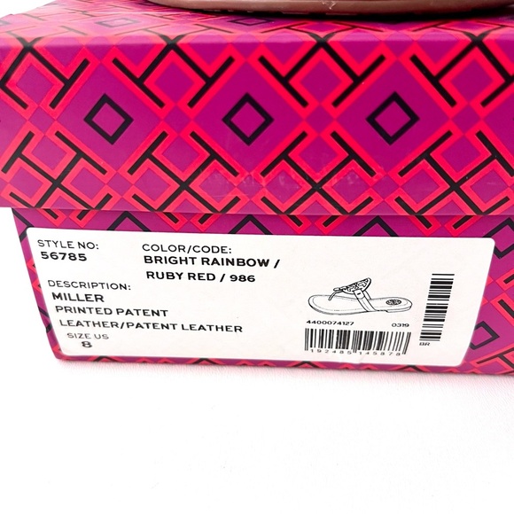 TORY BURCH | Miller Bright Rainbow Ruby Red Patent Leather Sandal Flip Flop 8 - Picture 14 of 14